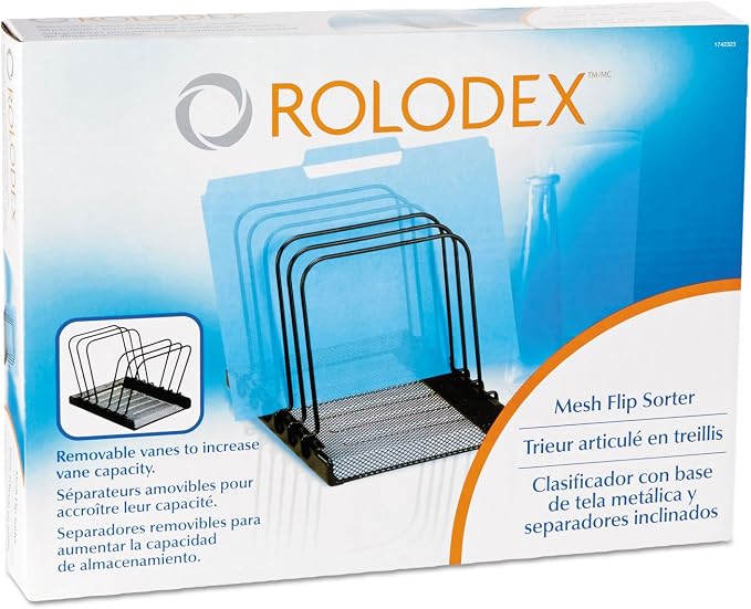 Rolodex 1742323 Mesh Flip File Folder Sorter Five Sections Black 10 1/4 x 7 1/2 - Image 2