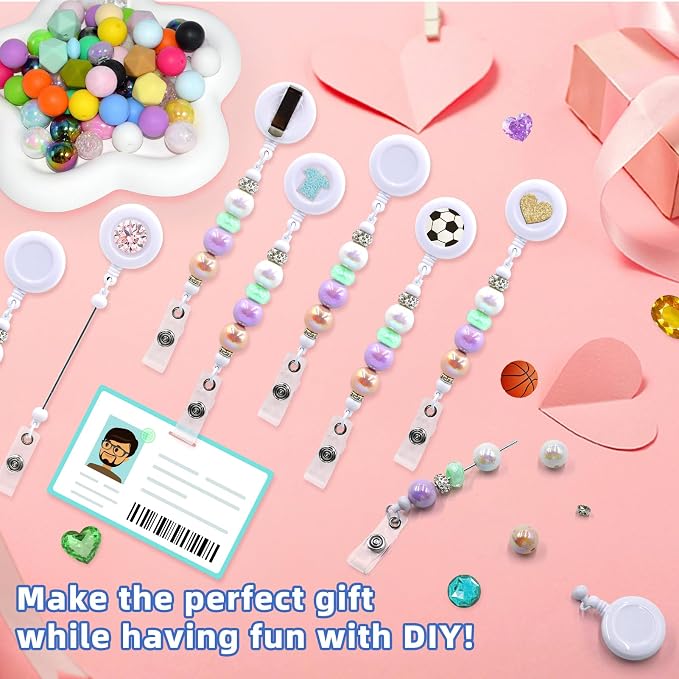 15pcs White Beadable Badge Reels Making Kits - Image 2