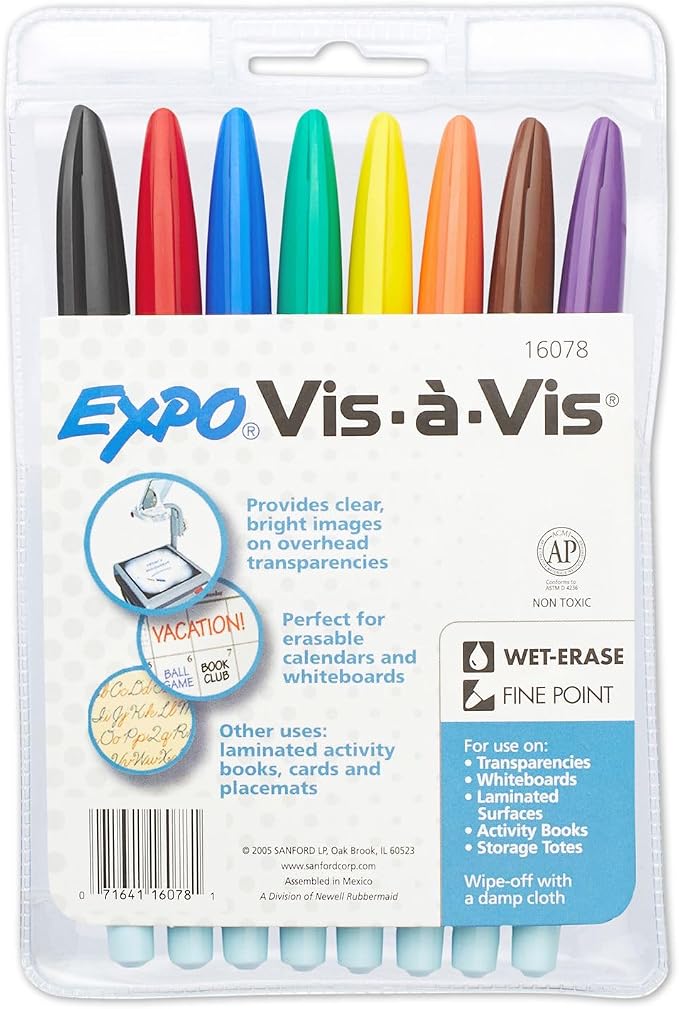 EXPO Vis-a-Vis Wet Erase Markers, Semi-Permanent, Ultra Fine Tip, Organizing - Image 4