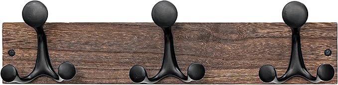 SKOLOO 17-Inch Wood Burnt Coat Rack Wall Mount with 3 Triple Hooks - Ideal for Family Entrances, Classrooms, and Pet Supplies Storage - Perfect Coat Hooks for Wall-DeskLoop Office