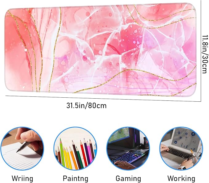 Pink Mouse Pad, Large Gaming Mouse Pad, Non-Slip Base and Stitched Edges - Image 3