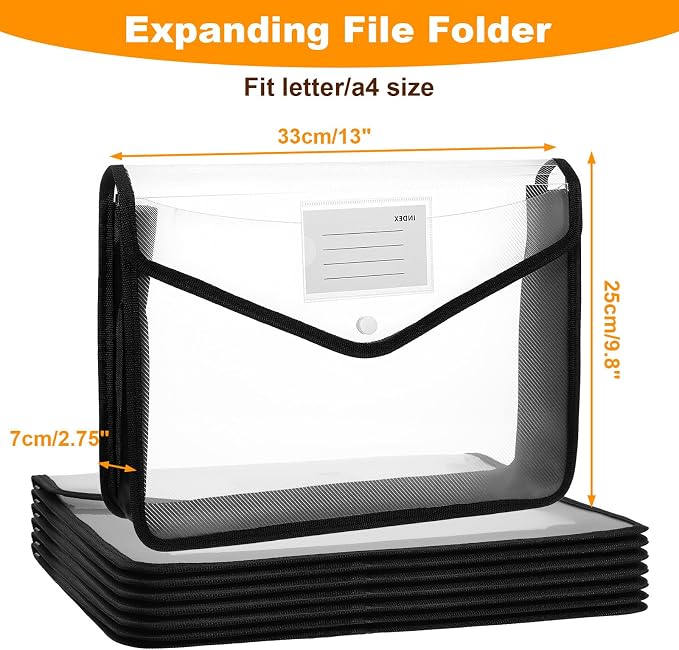 7 PCS Plastic Expanding File Folder Black Transparent Envelopes - Image 2