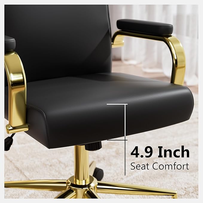Black and Gold Office Chair Memory Foam, High Back Office Chair with Arms and Wheels, Leather Executive Computer Desk Chair with Back Support for Women Girls and Adults-DeskLoop Office