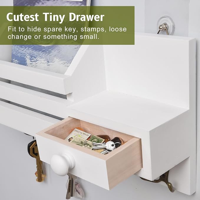 Key Holder Wall Mount, Wooden Adhesive Mail and Key Organizer - Image 4