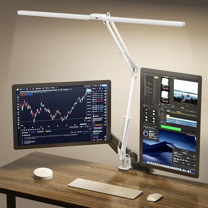 SKYLEO Led Desk Lamp for Home Office - 2400LM Ultra Bright Desk Light -Eye Caring Desk Lamp with Clamp - Adjustable Office Lamp with Remote Control- Easy Installation - 24W White-DeskLoop Office