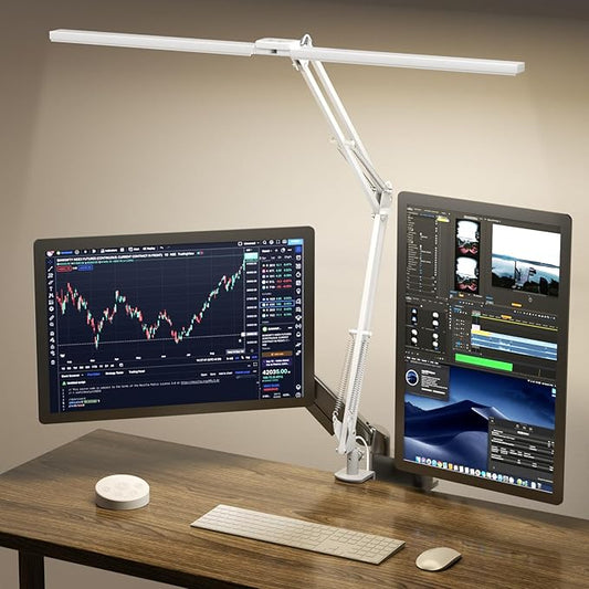 SKYLEO Led Desk Lamp for Home Office - 2400LM Ultra Bright Desk Light -Eye Caring Desk Lamp with Clamp - Adjustable Office Lamp with Remote Control- Easy Installation - 24W White-DeskLoop Office
