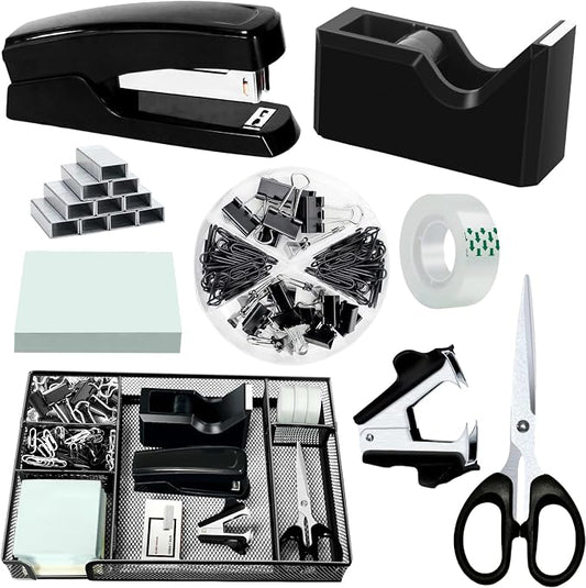 Black Office Desk Accessories, Desk Drawer Organizer, Stapler and Tape by Unknown