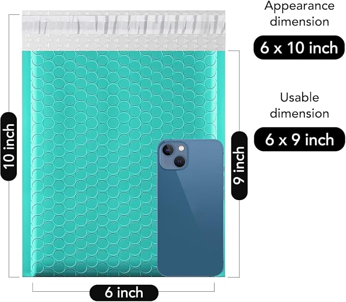 Fuxury Bubble Mailers 6x10“ 600 Pack Teal Padded Envelopes Usable Size 6x9" - Image 2