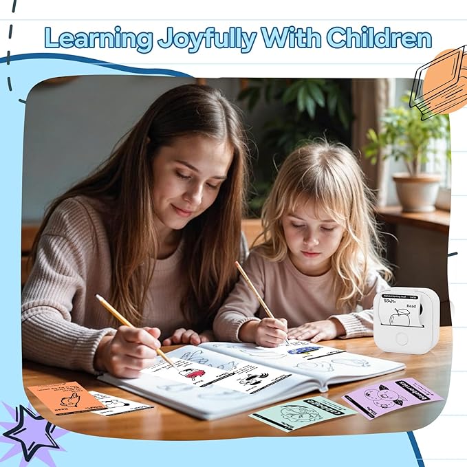 Print Pods Mini Printer, Sticker Maker Machine Y02C, Mini Portable Printer with 1 Roll Paper, Bluetooth Inkless Receipt for Phone, Thermal Portable Maker for Journal, Note, Photos, Learning-DeskLoop Office