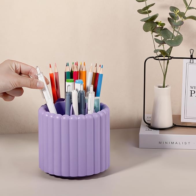 Anyoifax 360° Rotating Pen Holder 7 Slots Desk Organizer Removable Pencil Cup - Image 3