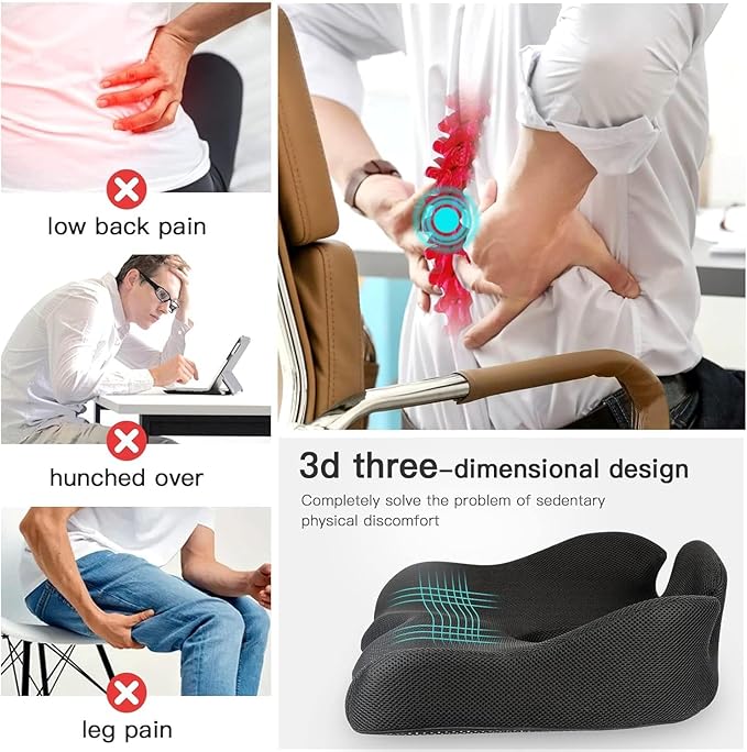 Benazcap X Large Memory Seat Cushion for Office Chair Pressure Relief Sciatica & Tailbone Pain Relief Memory Foam Firm Coccyx Pad for Long Sitting, for Office Chair, Gaming Chair and Car Seat Upgrade-DeskLoop Office