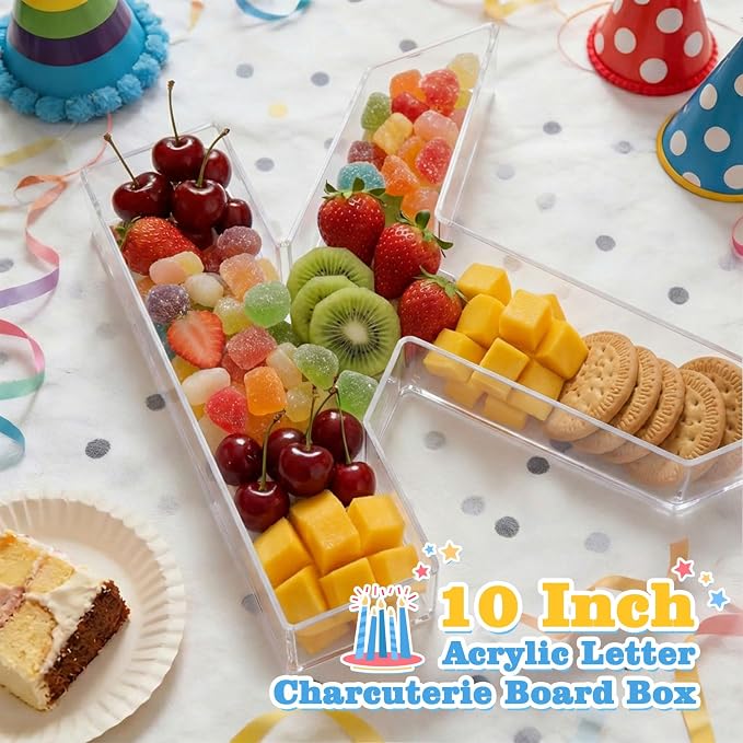Ledido 10’’ Acrylic Letter Charcuterie Board Box, Reusable Fillable Serving Tray - Image 2
