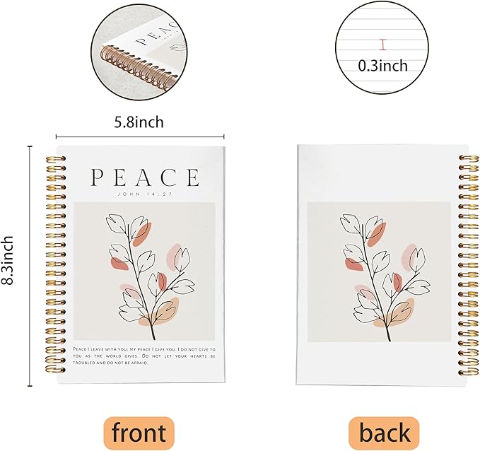 VNWEK Bible Christian Notebook Journal - Christian Notebook for Women, Christian Journals for Writing Women, Boho Notebook, Notebook Spiral Bound with, John 14 27 Writing Pads-DeskLoop Office