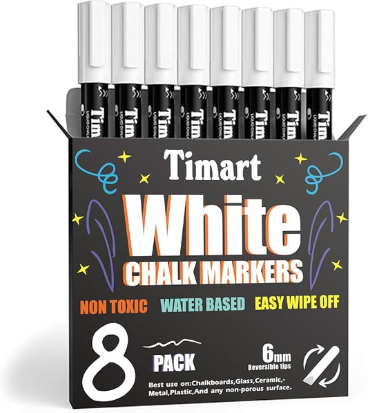Timart 8 Pack White Chalk Markers, 6mm Liquid Chalk Markers by Timart