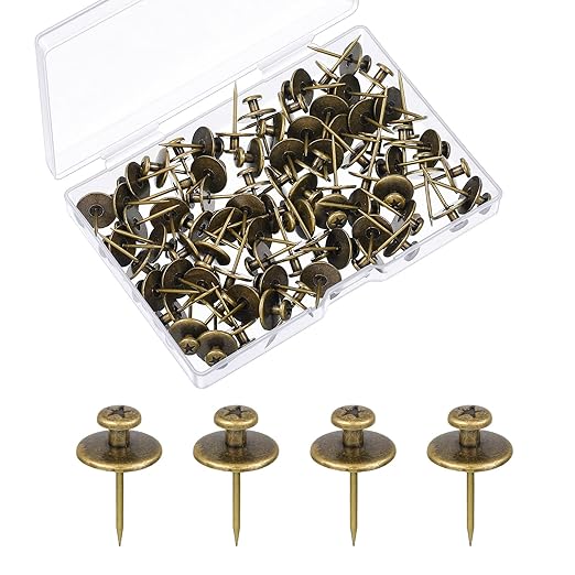 Push Pins Picture Hangers Double Headed Thumb Tacks Wall Hooks for Wall Hangings Picture Hangers Nails Small Photo Hanging Hook Pins for Home Office Photo Decor(Bronze,80 Pieces)-DeskLoop Office