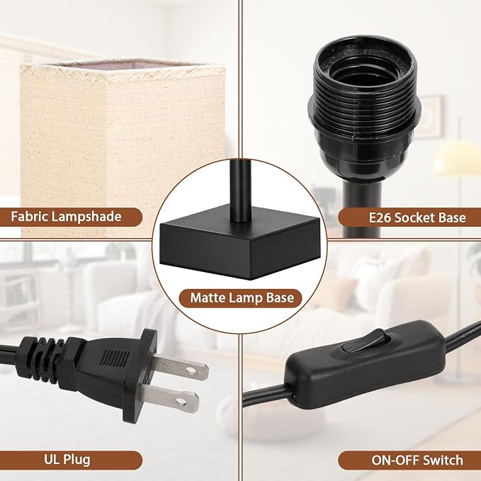 aooshine Linen Black Small Table Lamp - Image 3