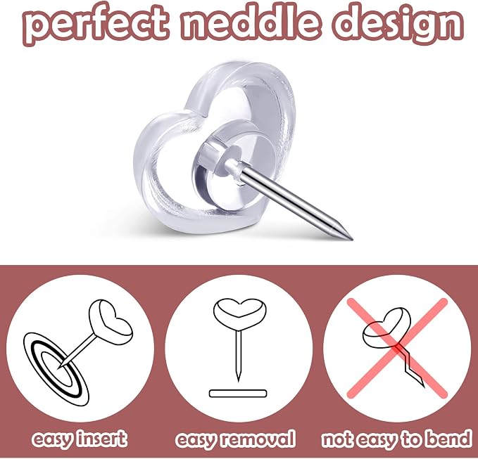 Fainne 200 Pieces Heart Push Pins Clear Thumb Tacks Heart Shaped Push Pins - Image 3