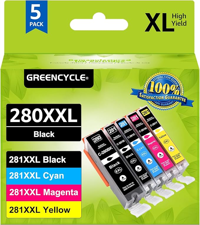 280XXL 281XXL Ink Cartridges Replacement for Canon PGI-280XXL CLI-281XXL Compatible for PIXMA TR7520 TR8520 TS6120 TS6220 TS8120 TS8220 TS9120 TS9520 TS6320 TS9521C Printer (5 Pack)-DeskLoop Office
