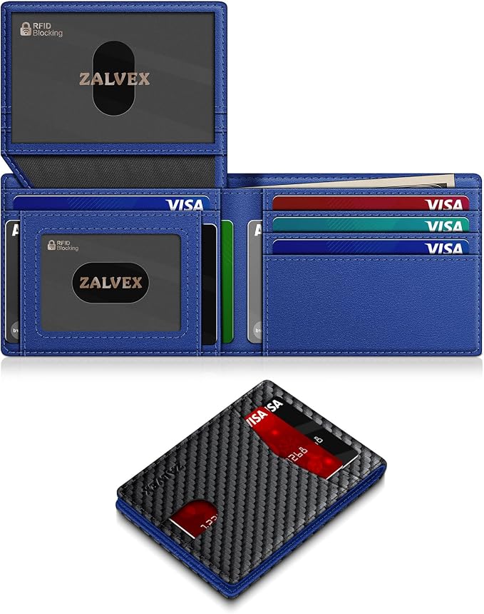Wallet for Men Slim RFID Blocking Leather Credit Card Holder Wallet for 14 Cards by ZALVEX