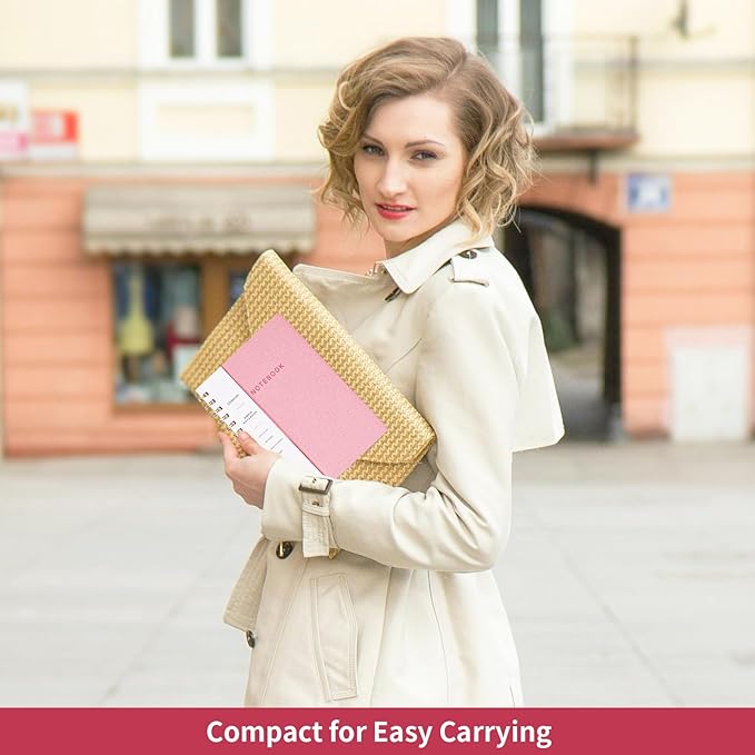 Spiral Notebook, Pink Notebook-6.1x8.2 Inch College Ruled Journal with Inner Pockets and 160 Pages, PU Leather Cover Business Journal, Twin-Wire Binding Notebook Perfect for Office & Home-DeskLoop Office