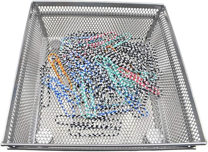 HAHIYO Stackable Mesh Tray Cup 6 x 6 x 2 inches Sturdy Container for Desk Drawer Organizer Collection for Home Office School kitchen Soft Foam Feet No Sharp Edges 2 Pack Silver-DeskLoop Office