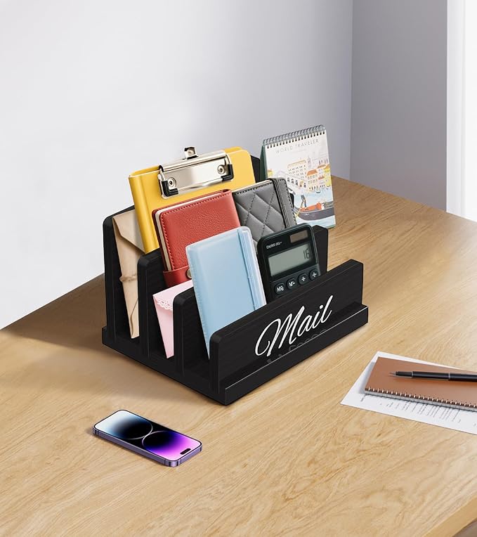 Mail Organizer for Desk, Wooden Mail Holder - Image 8
