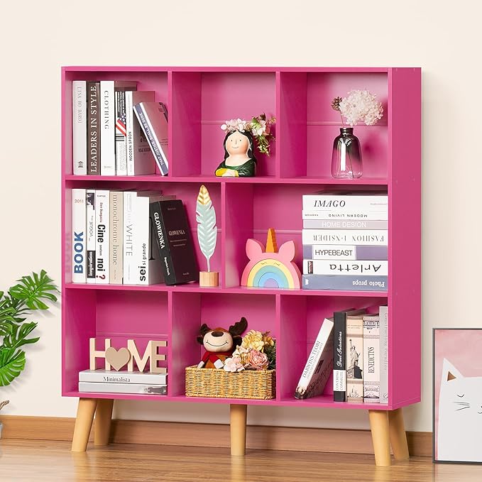 LEYAOYAO Bookshelf,3 Tier Book Shelf with Legs,Pink Modern Bookshelf,Large Freestanding Open Modern Bookshelves,Display Bookcases Decor Furniture for Nursery-DeskLoop Office