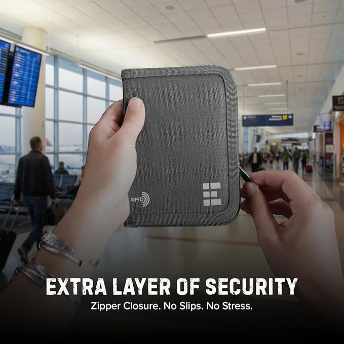 Zero Grid RFID Passport Holder & Travel Wallet, Zippered Wallet - Image 4