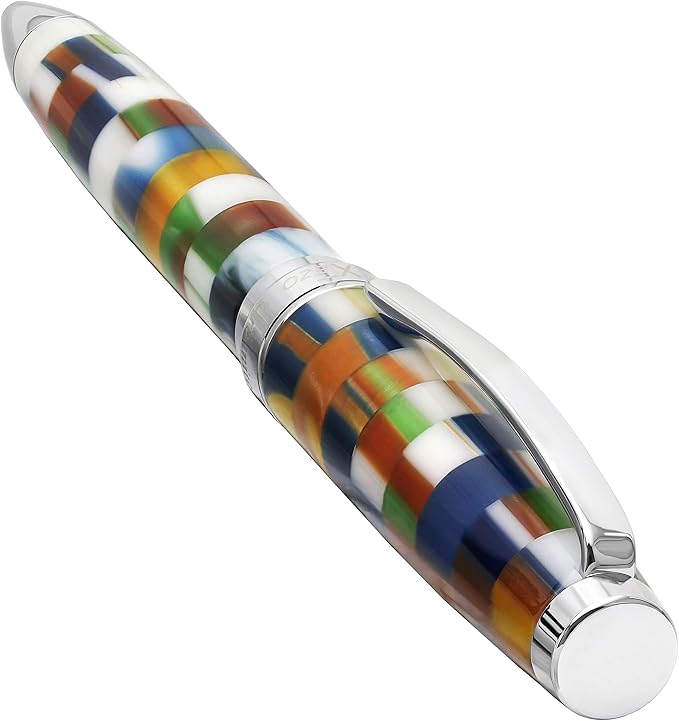 Xezo Urbanite II Twist Action Ballpoint Pen, Medium Point. Jazzy Multicolor Checkered Acrylic on Brass. Chrome Plated. Handcrafted, Limited Edition, Serialized-DeskLoop Office