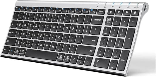 iClever BK10 Bluetooth Keyboard, Universal Bluetooth 5.1 Wireless Keyboard with Number Pad, Ergonomic Design, Multi-Device Compatibility, Stable Connection for Mac, iPad, iPhone, Android, Windows-DeskLoop Office