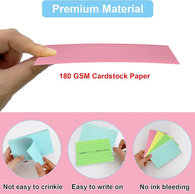 200 Sheets Colored Index Cards 3x5 Ruled, Thick Flash Cards - Image 4