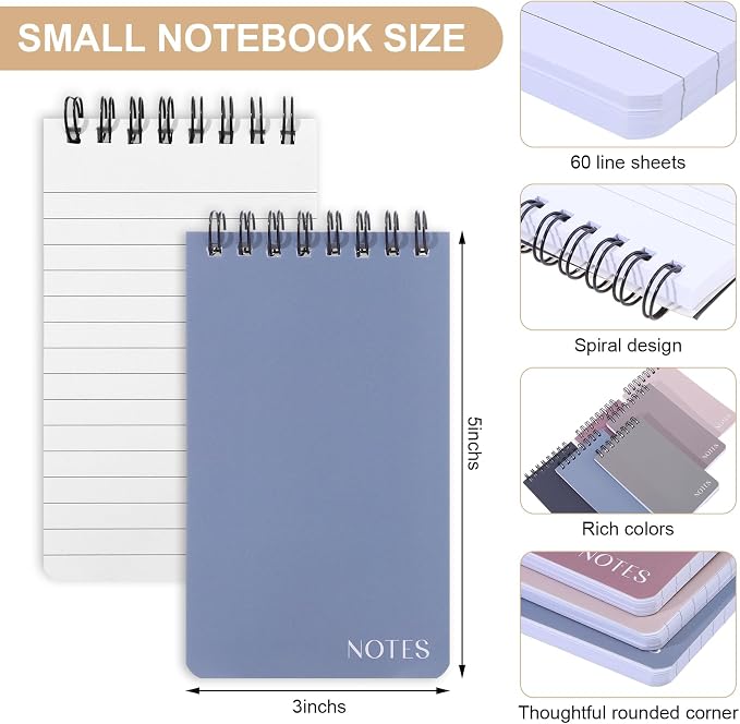 Thboxes 8 Pack Pocket Notebooks, 3 x 5 Spiral Notepads Mini Notebook 60 - Image 2