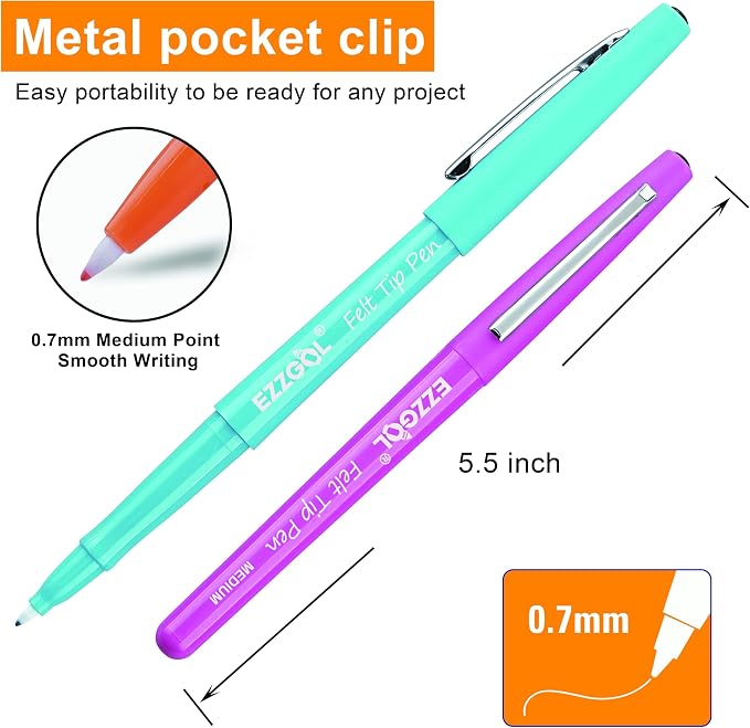 Ezzgol 30 Colors Felt Tip Pens, 30 Pack, 0.7mm Premium Medium Fine Point - Image 2