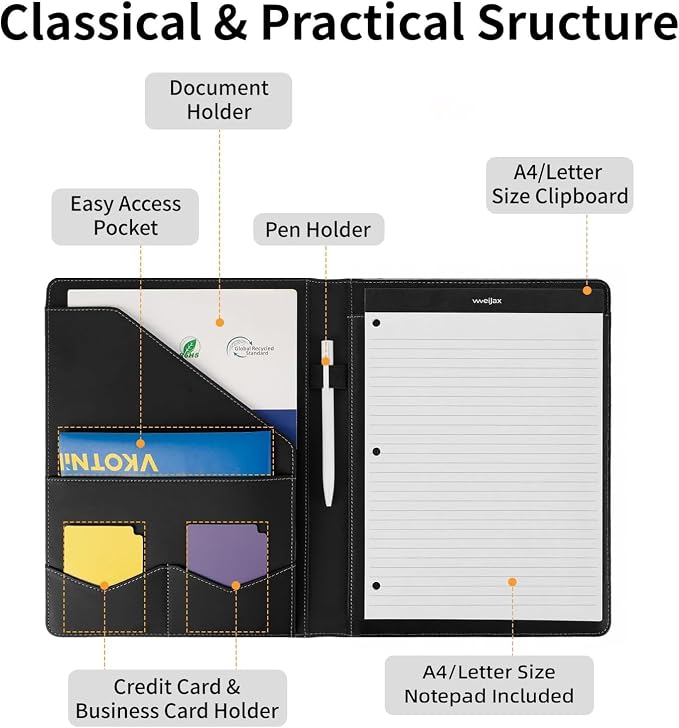 Professional Padfolio with Notepad Included | Faux Leather Portfolio Folder - Image 3