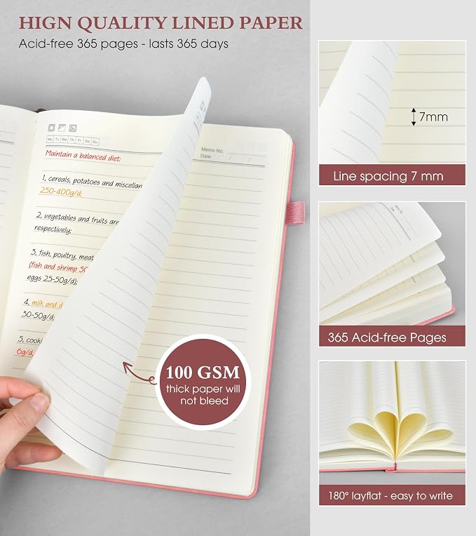 PERCUN A4 Lined Journal Notebook，365 Page Large Leather Journals - Image 6