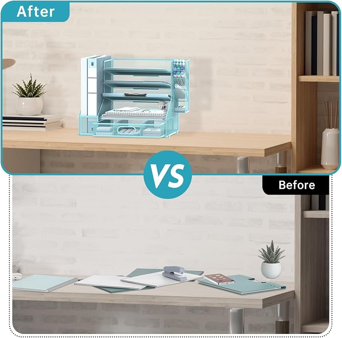 SUPEASY Desk Organizer with File Holder, 5-Tier Mesh Paper Letter Tray - Image 5