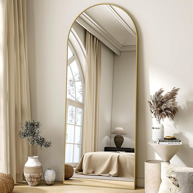 HARRITPURE 65"x24" Arched Full Length Mirror Free Standing & Wall-Mounted Full-Length Mirror with Stand Modern Gold Mirror for Living Room Bedroom Cloakroom Aluminum Frame-DeskLoop Office