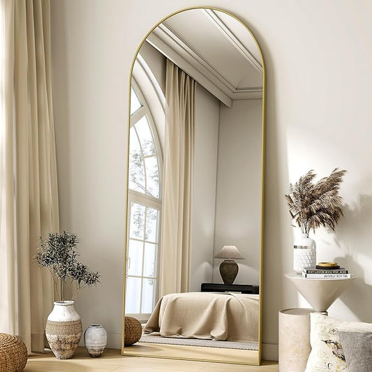 HARRITPURE 65"x24" Arched Full Length Mirror Free Standing & Wall-Mounted Full-Length Mirror with Stand Modern Gold Mirror for Living Room Bedroom Cloakroom Aluminum Frame-DeskLoop Office