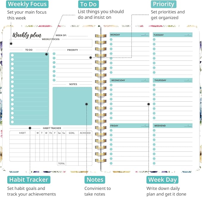 Taja Undated Weekly Planner, Weekly To Do List Notebook - Image 2