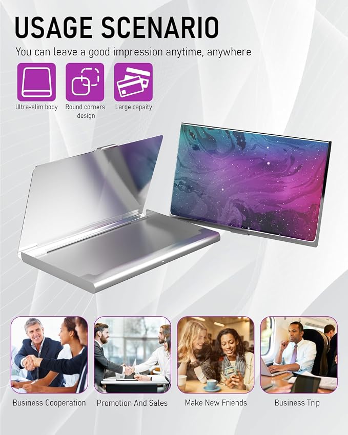 Business Card Metal Slim Organizer, Professional Stainless Steel Square Pocket - Image 6