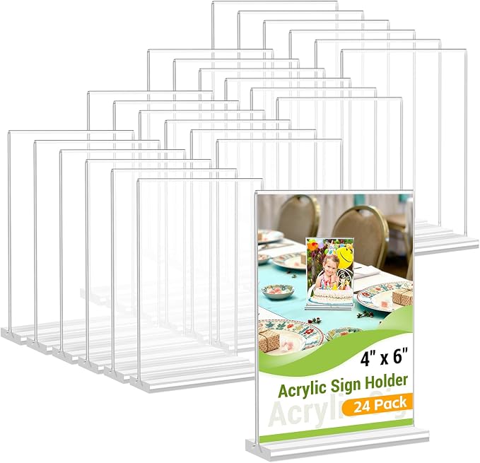 Dynta 24 Pack Acrylic Sign Holder 4x6 Picture Frame Double Sided T Shape by Dynta