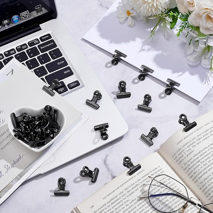 CRASPIRE 35Pcs Black Bulldog Clips Binder Stainless Steel Metal Hinge Mini - Image 3