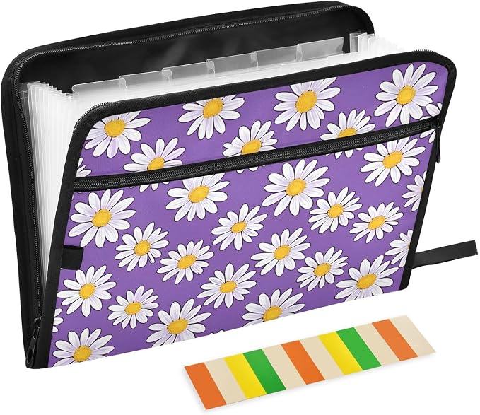 Expanding File Folder Daisies Purple Daisy Flower Accordion File Organizer 13 by ALAZA