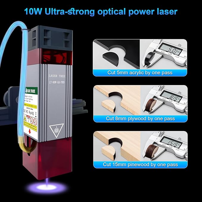 LASER TREE 80W Laser Engraver, 10000mW(10W) Laser Output Laser Engraving Cutter with Air Assist Pump & Magnetic Pad Kit, Built-in FAC, Eye Protection Laser Engraver for Wood Acrylic, Leather, Class 4-DeskLoop Office