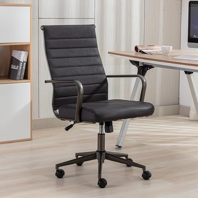 Okeysen Office Desk Chair Conference Room Chairs Modern Ergonomic Executive Swivel Chair Adjustable Height PU Leather Home Desk Chair with Armrests Comfy Computer Task Chairs with Wheels (Retro Black)-DeskLoop Office