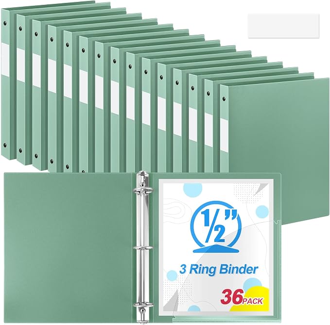 Henoyso 36 Pcs 3 Ring Binder 0.5 Inch Round Fits Letter Size 8.5'' x 11'' Paper by Henoyso