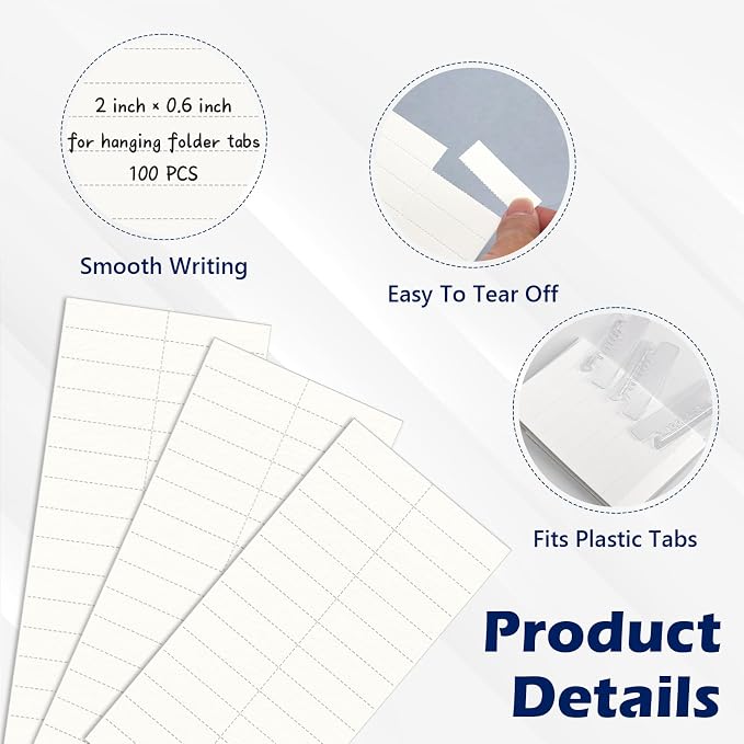 100 Pack Hanging File Folder Paper Inserts 2 Inch Off White Blank Cardstock - Image 3