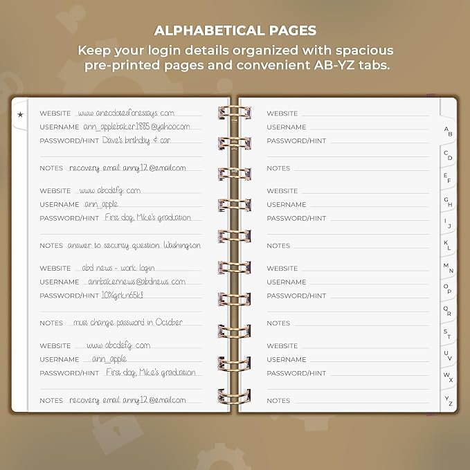 Clever Fox Password Book Spiral – Mini Internet Address & Password Organizer - Image 3