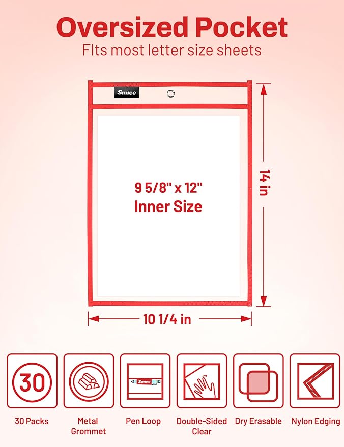SUNEE 30 Packs Oversized Reusable Dry Erase Pocket Sleeves - Image 2