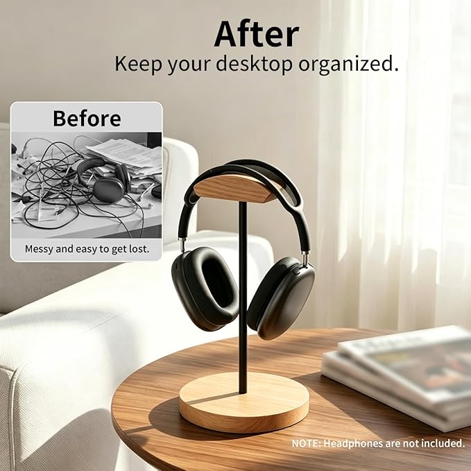 Headphone Stand Nature Wood & Metal Headset Hanger Mount Hook Gaming Holder - Image 5
